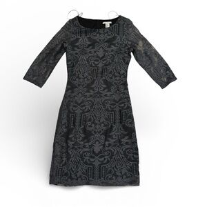 H&M Black and Gray Patterned 3/4 Sleeve Dress
